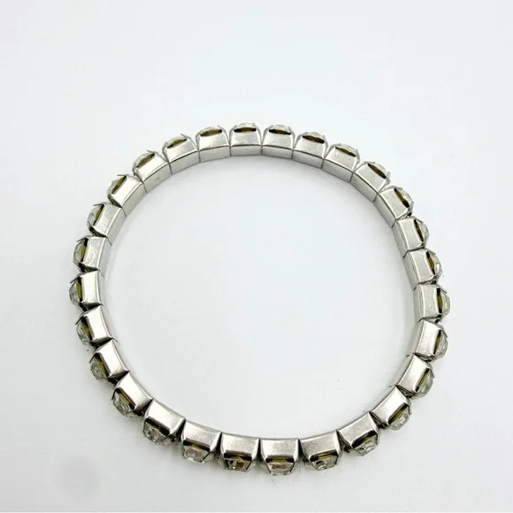 Silver Tone Rhinestone Tennis Stretch Bracelet Clear Crystal - Picture 4 of 7